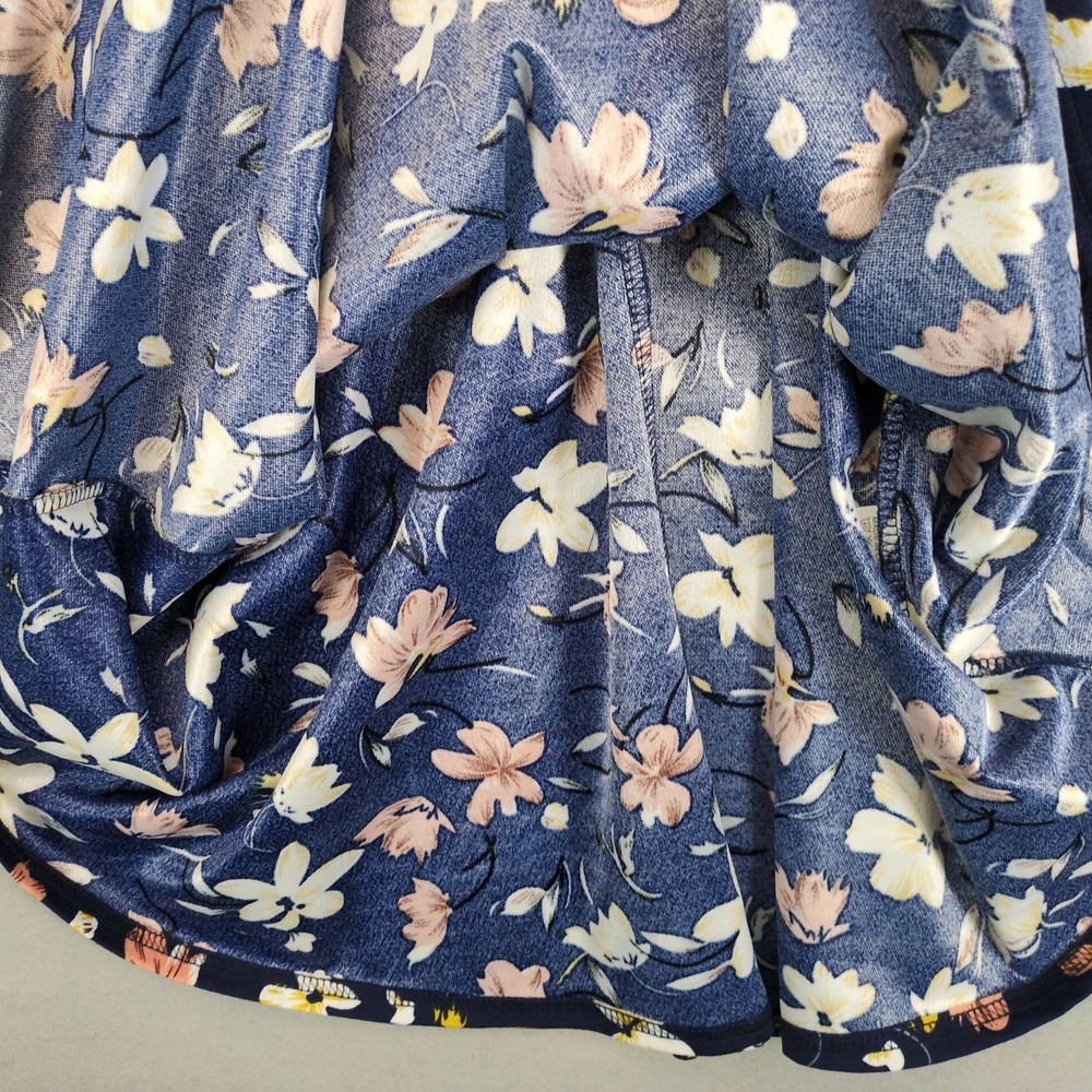Homeyee Navy Floral Fit & Flare Knee Length Dress Sz M Crochet Lace Waist Panel - Picture 9 of 10